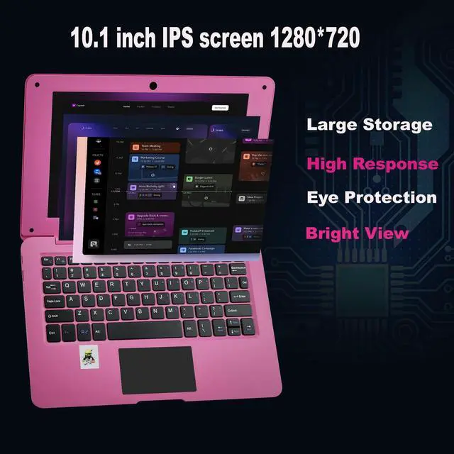 Alt view image 5 of 5 - CHIBBS 10.1" Inch Kids Laptop Computer, Netbook Powered by Android 12.0, Quad Core Processor, 2gb Ram + 64gb ROM, Camera, 2* USB, Bluetooth, Wi-Fi- Pink