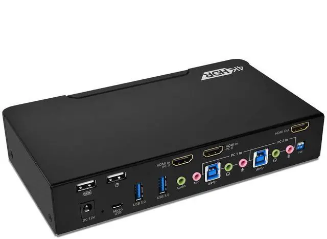 Main image of gofanco Prophecy HDMI 2.0a KVM Switch 2 Port  4K @60Hz 4:4:4, HDR, 18Gbps, 3D, HDCP 2.2/1.4 - USB Keyboard/Mouse Plus USB 3.0 Hub, Audio in and Out, Hotkeys - KVM Switch 2 Computers, TAA Compliant