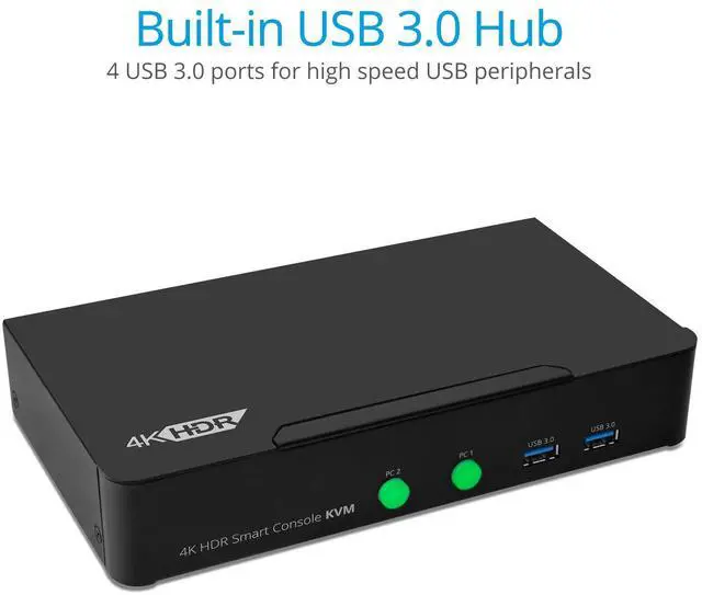 Alt view image 3 of 5 - gofanco Prophecy HDMI 2.0a KVM Switch 2 Port  4K @60Hz 4:4:4, HDR, 18Gbps, 3D, HDCP 2.2/1.4 - USB Keyboard/Mouse Plus USB 3.0 Hub, Audio in and Out, Hotkeys - KVM Switch 2 Computers, TAA Compliant