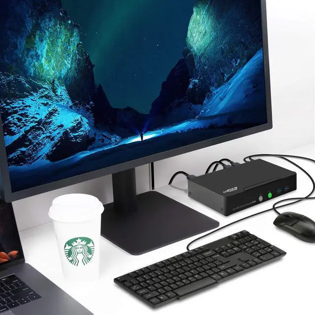 Alt view image 4 of 5 - gofanco Prophecy HDMI 2.0a KVM Switch 2 Port  4K @60Hz 4:4:4, HDR, 18Gbps, 3D, HDCP 2.2/1.4 - USB Keyboard/Mouse Plus USB 3.0 Hub, Audio in and Out, Hotkeys - KVM Switch 2 Computers, TAA Compliant