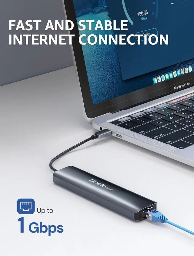 Alt view image 5 of 5 - dockteck 7-in-1 USB C Hub with 4K 60Hz HDMI, 1Gbps Ethernet, 100W Power Delivery, SD/TF Card Slots, USB 3.0 Data Ports for MacBook, iPad Pro, XPS