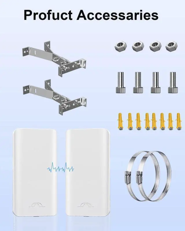 Alt view image 2 of 5 - 5.8GHz Point to Point Outdoor Wireless Bridge with 2 100 Mbps Ports and Bracket Mounts, Wifi Bridge, Ethernet Bridge, Starlink WiFi Extender, 12 dBi Antenna, 2KM Transmission for Starlink Gen 3 Router