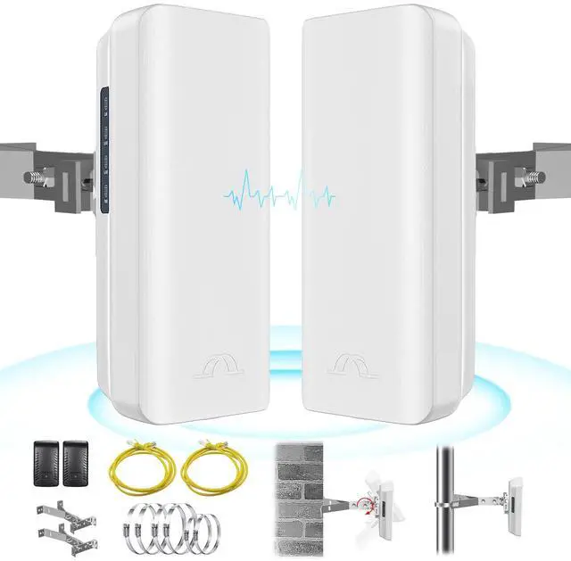 Main image of 5.8GHz Point to Point Outdoor Wireless Bridge with 2 100 Mbps Ports and Bracket Mounts, Wifi Bridge, Ethernet Bridge, Starlink WiFi Extender, 12 dBi Antenna, 2KM Transmission for Starlink Gen 3 Router