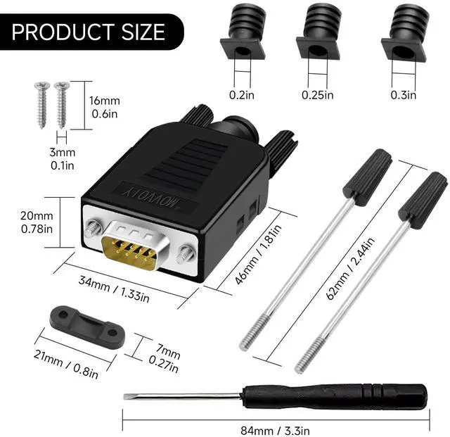 Alt view image 3 of 5 - YIOVVOM DB9 Breakout Connector, Male 9 pin RS232 connectors, Solderless D-SUB RS485 Serial Adapter Module Board with Screw Terminals, Case, Long Bolts Set of 10