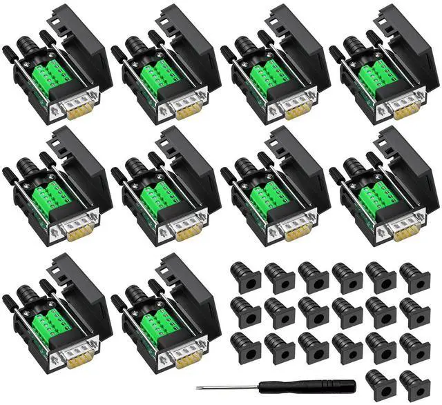 Main image of YIOVVOM DB9 Breakout Connector, Male 9 pin RS232 connectors, Solderless D-SUB RS485 Serial Adapter Module Board with Screw Terminals, Case, Long Bolts Set of 10