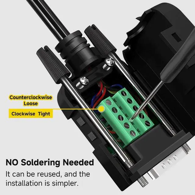 Alt view image 4 of 5 - YIOVVOM DB9 Breakout Connector, Male 9 pin RS232 connectors, Solderless D-SUB RS485 Serial Adapter Module Board with Screw Terminals, Case, Long Bolts Set of 10