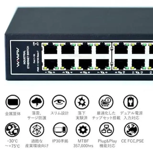 Alt view image 3 of 5 - WIWAV WDH-16GT-DC 10/100/1000Mbps Unmanaged 16-Port Gigabit Industrial Ethernet Switches with DIN Rail/Wall-Mount (UL Listed, Fanless, -30°C~75°C)