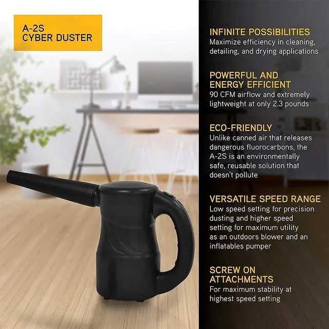 Alt view image 2 of 4 - XPOWER A-2S Cyber Duster Electric Air Duster for Dusting, Drying, Inflating, Blowing, Car Detailing, Computer, Leaf Blowing, 90 CFM, 2 Nozzles + 1 Brush, High Performance Motor, Eco-Friendly, Black