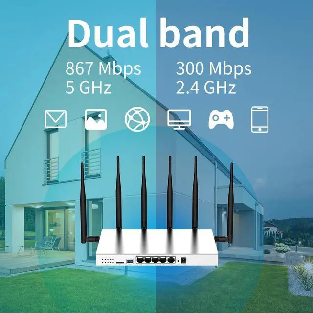 Alt view image 2 of 5 - Wiflyer WG3526 4G LTE Router | AC1200Mbps Dual Band CAT4 Wireless Router with Metal Case and Detachable 6×5dBi Antennas| Gigabit Ethernet with TF Card Slot & USB3.0 Port & SIM Card Slot