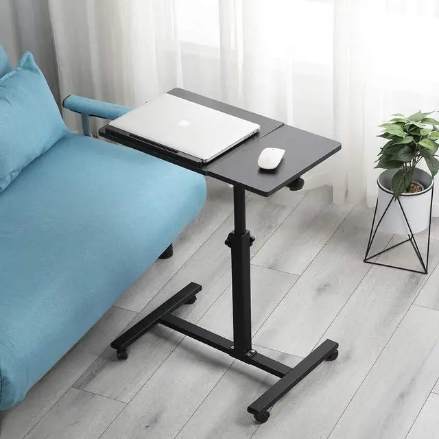 Alt view image 2 of 5 - TigerDad Overbed Bedside Desk Mobile Rolling Laptop Stand Tilting Overbed Table with Wheels Height Adjustable Tray Table for Laptop Bed Sofa Side Table (Black)