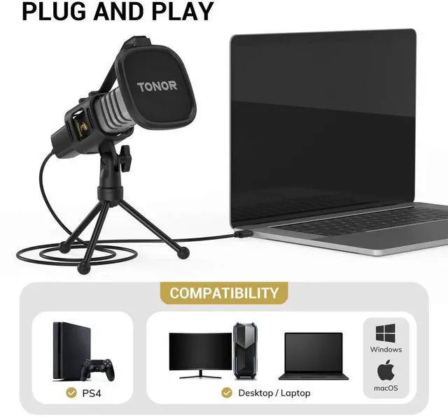 Alt view image 2 of 5 - TONOR USB Microphone for PC, Cardioid Condenser Computer Mic with Tripod Stand, Pop Filter, Shock Mount for Gaming, Streaming, Podcasting, YouTube