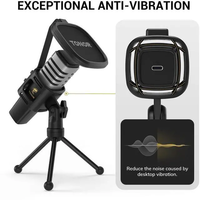Alt view image 4 of 5 - TONOR USB Microphone for PC, Cardioid Condenser Computer Mic with Tripod Stand, Pop Filter, Shock Mount for Gaming, Streaming, Podcasting, YouTube
