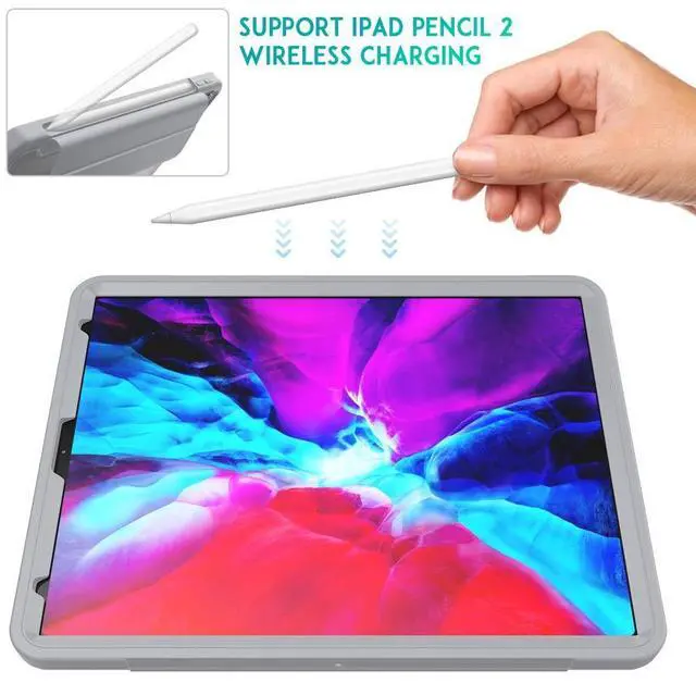 Alt view image 4 of 5 - Case for Apple iPad Pro (12.9-inch, 2020 Model, 4th Generation), Techcircle Smart Tri-fold Stand Cover Clear Back Hard Shell Magnetic Protective Case with Pencil Holder, Auto Wake/Sleep, Gray