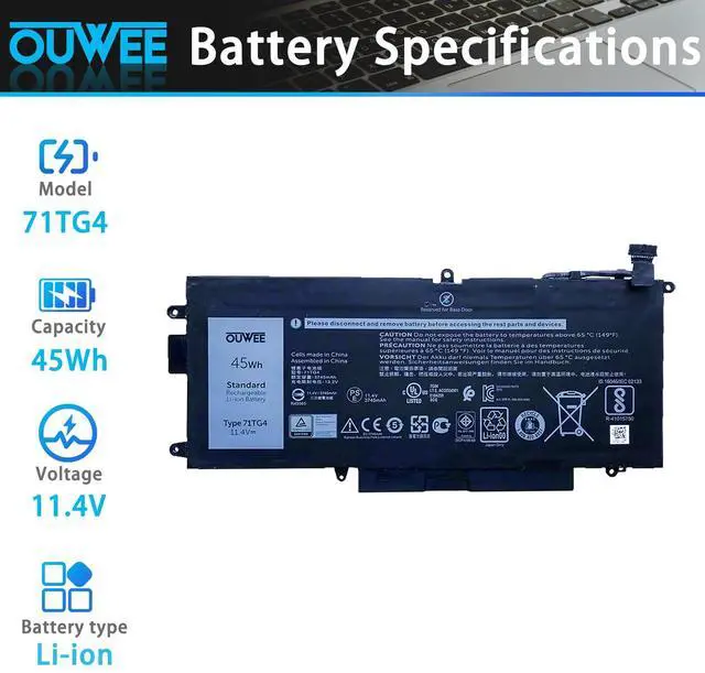 Alt view image 2 of 5 - OUWEE 71TG4 Laptop Battery Compatible with Dell Latitude 5289 7389 7390 2-in-1 Series Notebook 071TG4 K5XWW X49C1 0X49C1 11.4V 45Wh 3745mAh