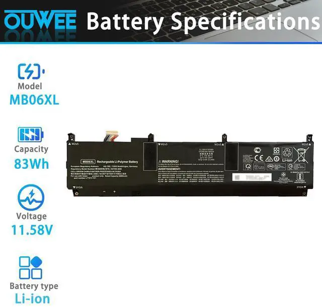 Alt view image 2 of 5 - OUWEE MB06XL L78553-005 Laptop Battery Replacement for Hp ZBook Studio G7 2J3H8PA 1J3R6EA 1J3U6EA 21X54UT H80612762 1J3W1EA 28Y09PA 1J3S8EA 235M3PA 21X85UT Series HSTNN-IB9E L77973-1C1
