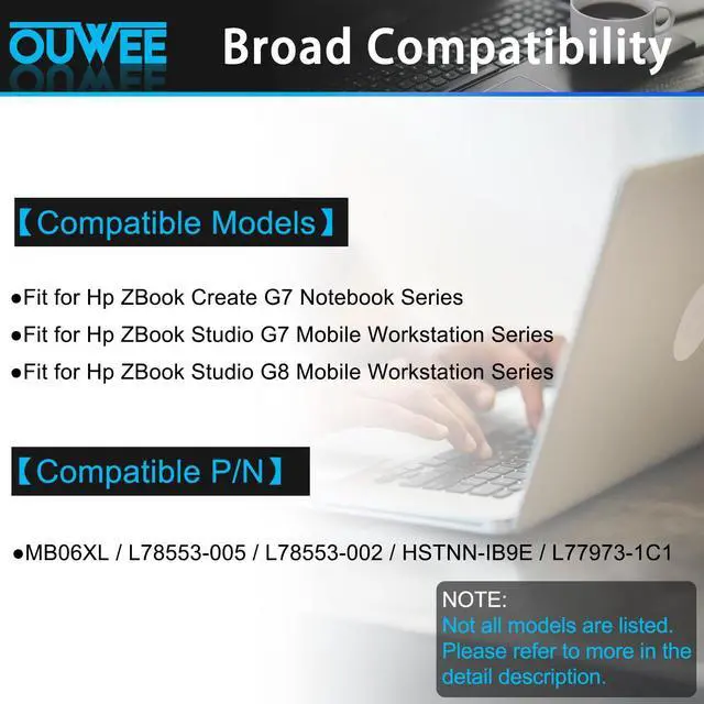 Alt view image 3 of 5 - OUWEE MB06XL L78553-005 Laptop Battery Replacement for Hp ZBook Studio G7 2J3H8PA 1J3R6EA 1J3U6EA 21X54UT H80612762 1J3W1EA 28Y09PA 1J3S8EA 235M3PA 21X85UT Series HSTNN-IB9E L77973-1C1