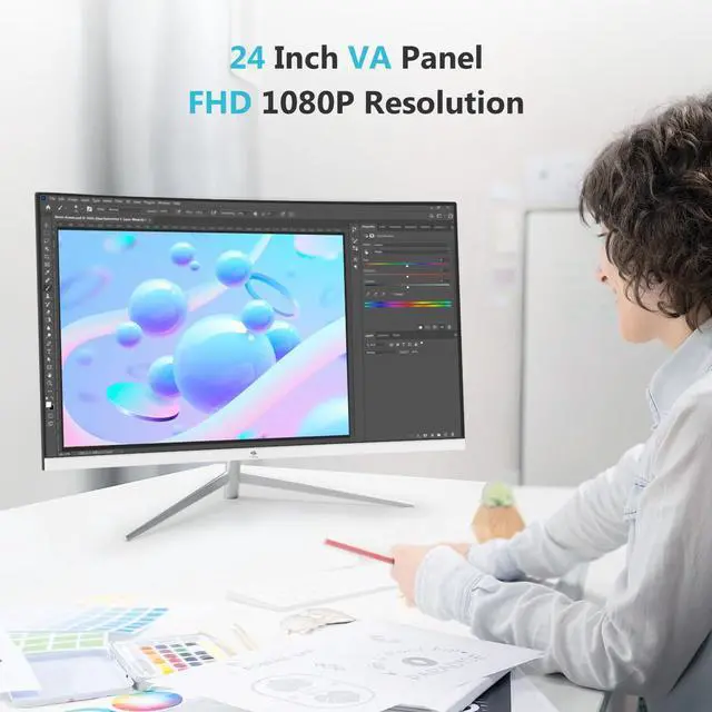 Alt view image 2 of 5 - Z-Edge 24-inch Curved Gaming Monitor, Full HD 1080P 1920x1080 LED Backlight Monitor, with 75Hz Refresh Rate and Eye-Care Technology, U24C 178deg Wide View Angle, VGA+HDMI