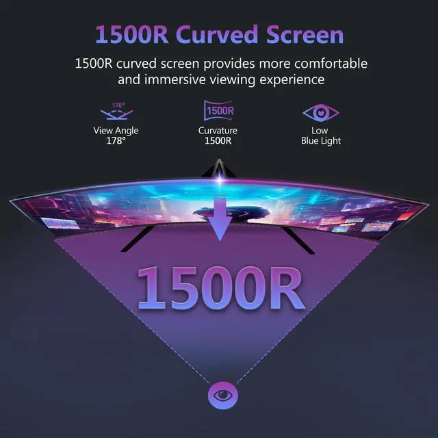 Alt view image 5 of 5 - Z-Edge 27 inch Curved Gaming Monitor, FHD 1080P 200Hz 165Hz 144Hz Curved 1500R PC Monitor, MPRT 1ms Monitor, 350nits, 16.7M Colors, UG27 Frameless Bezel, 1X DP 1.4 Ports and 1X HDMI 2.1 Ports