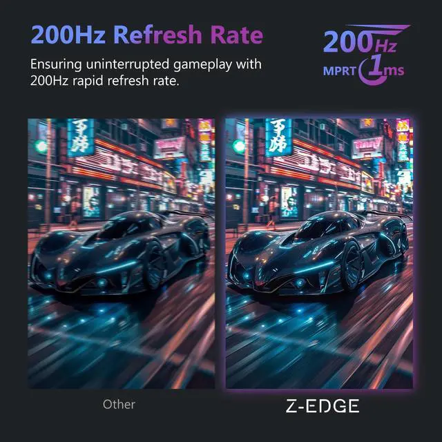 Alt view image 2 of 5 - Z-Edge 27 inch Curved Gaming Monitor, FHD 1080P 200Hz 165Hz 144Hz Curved 1500R PC Monitor, MPRT 1ms Monitor, 350nits, 16.7M Colors, UG27 Frameless Bezel, 1X DP 1.4 Ports and 1X HDMI 2.1 Ports