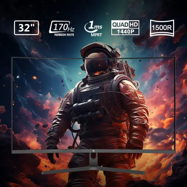 Alt view image 2 of 5 - Z-Edge 32 inch Curved Gaming Monitor, QHD 1440P 170Hz 165Hz 144Hz Curved Monitor, 1500R Computer Monitor, MPRT 1ms Monitor, 16.7M Colors, 3000:1 Contrast, UG32 Ultra Slim Bezel, DP x2, HDMI x2