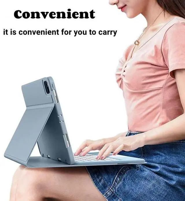 Alt view image 4 of 4 - AnMengXinLing 10.2" Keyboard Case for iPad 9/8/7 (2021/2020/2019) Touchpad Detachable Keyboard with Pencil Holder - Slim Leather Folio Smart Cover for iPad, Pink