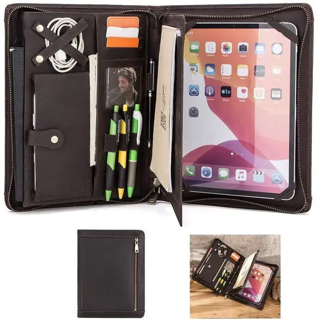 Main image of Leather Case for ipad Pro 11" Genuine Leather Smart Folio for 11-inch ipad pro 11 case with Pencil Holder Zipper Pocket Multifunctional Case for iPad 11/iPad 10.5/iPad 9.7