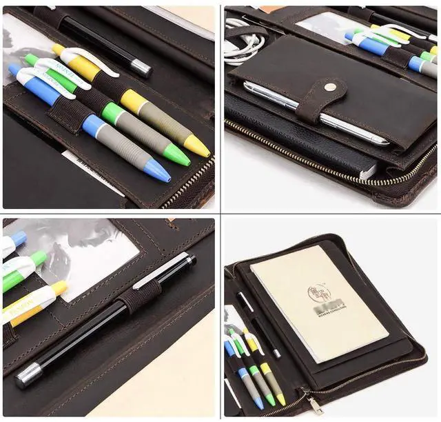 Alt view image 3 of 5 - Leather Case for ipad Pro 11" Genuine Leather Smart Folio for 11-inch ipad pro 11 case with Pencil Holder Zipper Pocket Multifunctional Case for iPad 11/iPad 10.5/iPad 9.7