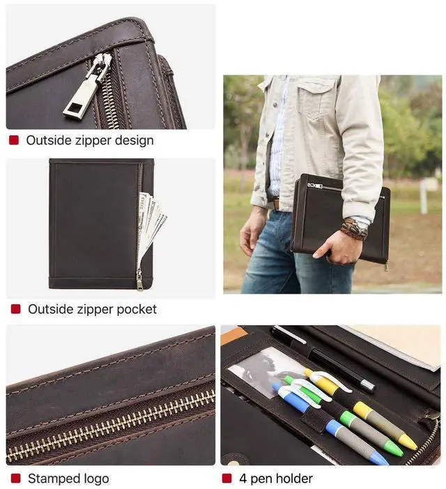 Alt view image 4 of 5 - Leather Case for ipad Pro 11" Genuine Leather Smart Folio for 11-inch ipad pro 11 case with Pencil Holder Zipper Pocket Multifunctional Case for iPad 11/iPad 10.5/iPad 9.7