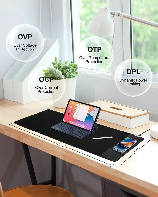 Alt view image 2 of 5 - Mouse Pad with Wireless Charging, Black Mousepad Long Desk Mat, Large Gaming Mouse Pad, Soft Mouse Pad Gaming Desk Pad with Non-Slip Rubber Base, Extended Computer Keyboard Mat Office Mice Pad