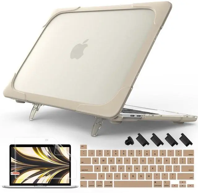 Main image of Mektron for MacBook Pro 13 inch Case M1 M2 A2338 A2289 A2251 Touch Bar & Touch ID 2022 2021 2020 Release, Heavy Duty Slim Hard Shell Dual Layer Protective Cover with Fold Kickstand, Khaki