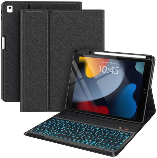 Main image of BLUTLOTUS for iPad 9th Generation Case with Keyboard 10.2 Inch - Backlit Wireless Detachable Folio Keyboard Cover with Pencil Holder for iPad 8th Gen/7th Gen/iPad Pro 10.5"/iPad Air 3rd Gen (Black)
