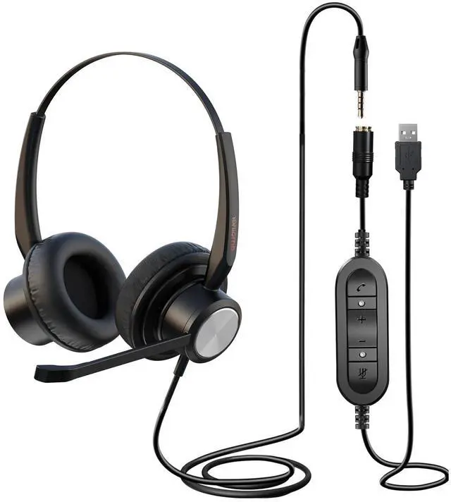Main image of USB Headset with Noise Cancelling Microphone for PC, Laptop, Call Center, Office & Home,Lightweight USB-A/3.5mm Headphones Compatible with Zoom, Teams, Webinar, Dragon, Remote Work, Online Meetings