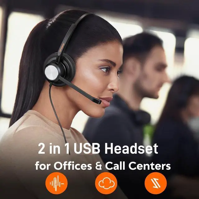 Alt view image 2 of 5 - USB Headset with Noise Cancelling Microphone for PC, Laptop, Call Center, Office & Home,Lightweight USB-A/3.5mm Headphones Compatible with Zoom, Teams, Webinar, Dragon, Remote Work, Online Meetings