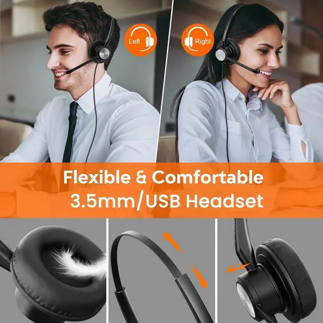 Alt view image 3 of 5 - USB Headset with Noise Cancelling Microphone for PC, Laptop, Call Center, Office & Home,Lightweight USB-A/3.5mm Headphones Compatible with Zoom, Teams, Webinar, Dragon, Remote Work, Online Meetings