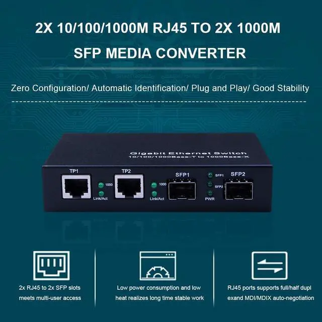 Alt view image 3 of 5 - ipolex Gigabit SFP to RJ45 Fiber to Ethernet Media Converter, Dual 10/100/1000Mbps RJ45 Ports to 1000Base-SX/LX/EX SFP Slots, Support Gigabit SFP Modules, Without Transceiver