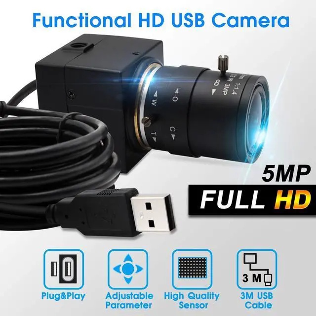 Alt view image 2 of 5 - Hotpet 5MP USB Camera 2.8-12mm Varifocal Lens HD 2592X1944 15fps Aptina Sensor Webcamera with Aluminum Mini Case, Streaming Webcam Conference Camera for Raspberry PI,Plug&Play