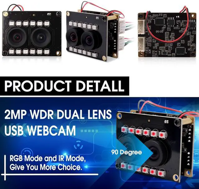 Alt view image 4 of 5 - Hotpet WDR Dual Lens 3D Stereo USB Camera 1080P Webcam with No Distortion Lens Aptina AR0230 2MP Night Visio IR Web Camera for Face Recognition,VR,Home Security,Biological Detection