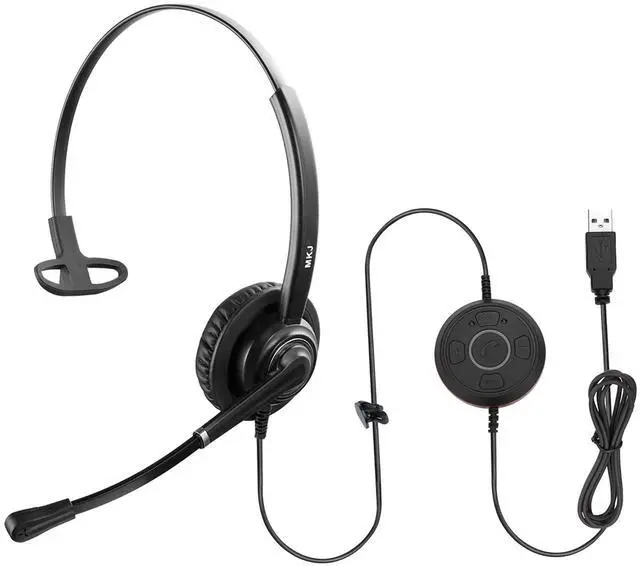 Main image of MKJ USB Headset with Microphone Noise Canceling, Computer Headset for Call Center and Home Office, Wired Headphone for Ms Teams Zoom Business Webex Jabber Online Meeting Webinar