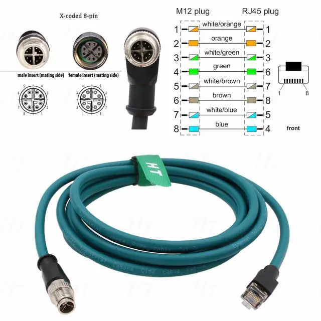 Alt view image 3 of 5 - HangTon Ethernet Cable for Datalogic Matrix 220 320 Keyence Cognex in-Sight 7000 Gen2 Vision Camera Sensor Reader, M12 8 Pin X-Coding RJ45 CAT-7e 10M