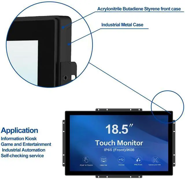 Alt view image 2 of 5 - GreenTouch 18.5 Industrial Touch Monitor Open Frame, HDMI/VGA/DVI Interface, Built-in Speakers, Capacitive Touch Screen Technology