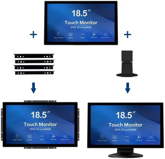Alt view image 5 of 5 - GreenTouch 18.5 Industrial Touch Monitor Open Frame, HDMI/VGA/DVI Interface, Built-in Speakers, Capacitive Touch Screen Technology