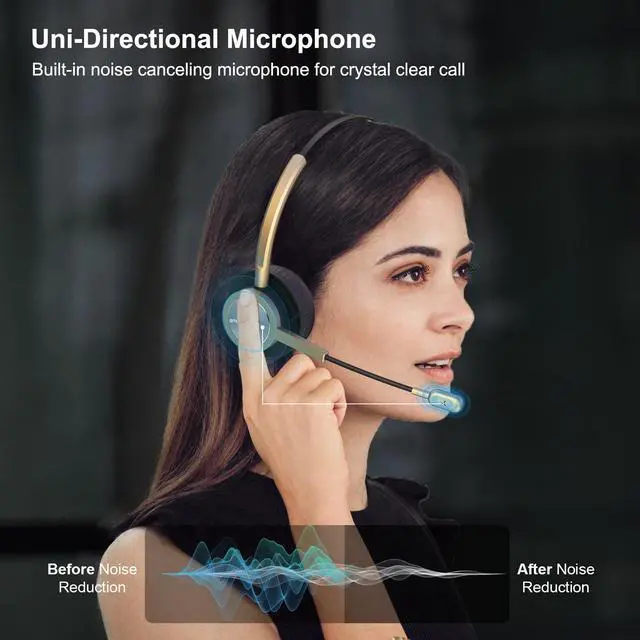Alt view image 3 of 5 - USB Type C Headphones with Noise Canceling Microphone, USB-C Headset with Mic for PC, Laptop, Lightweight Overhead Gold Headset for Call Center Office, Teams, Zoom, Dragon Dictation, Google Meet