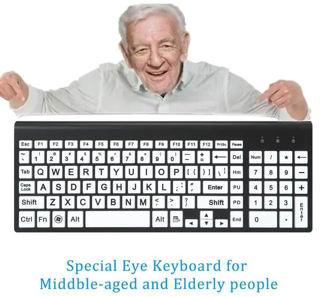 Alt view image 2 of 5 - Full Size Large Print 2.4g Wireless Keyboard and Mouse with Oversized Print for Kids Visually Impaired Low Vision Individuals (Black)