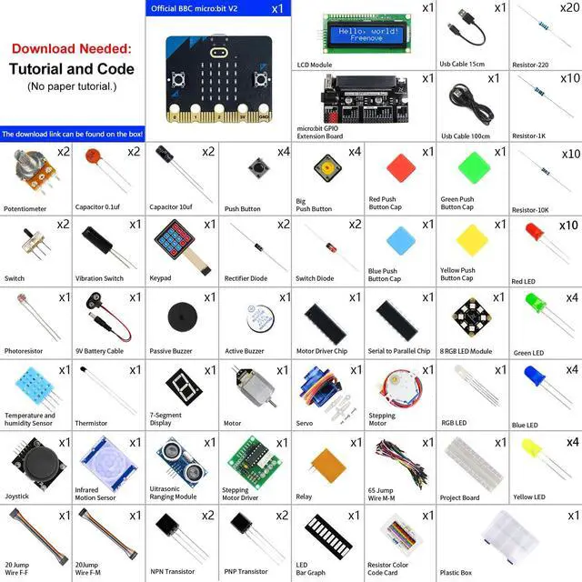 Alt view image 2 of 5 - Freenove Ultimate Starter Kit for BBC micro:bit (V2 Included), 316-Page Detailed Tutorial, 225 Items, 44 Projects, Blocks and Python Code