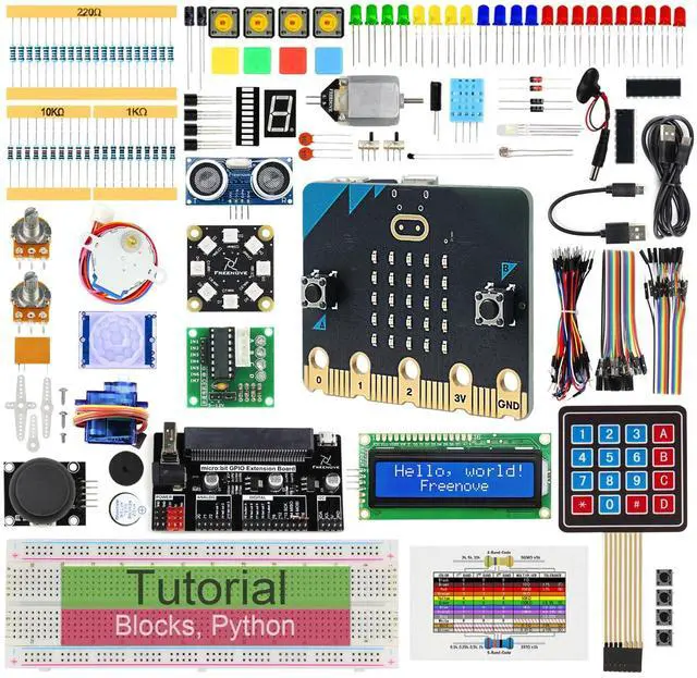 Main image of Freenove Ultimate Starter Kit for BBC micro:bit (V2 Included), 316-Page Detailed Tutorial, 225 Items, 44 Projects, Blocks and Python Code