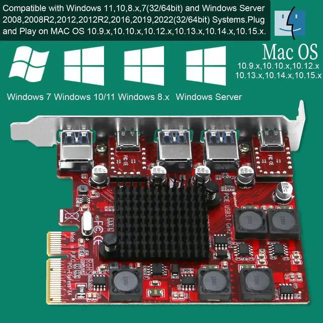 Alt view image 5 of 5 - FebSmart 2X USB-C & 3X USB-A 10Gbps Ports PCIE USB 3.1 GEN2 Card for Windows 11, 10, 8.x, 7(32/64bit), Windows Server, MAC OS and Linux Desktop PCs, Built in Self-Powered Technology (FS-A3C2-Pro)