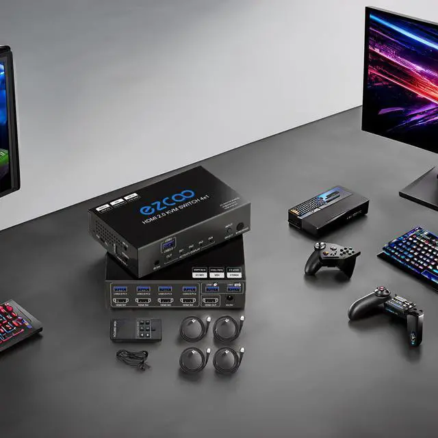 Alt view image 2 of 5 - USB 3.0 KVM Switch HDMI 4 Computer 1 Monitor 4K 60Hz SPDIF L/R Extractor- USB Switch for Keyboard Mouse Printer Mac Windows 4 Port HDMI Switch 4x1 1080p 120Hz 144Hz HDCP Pass, IR Remote Ext. Mic