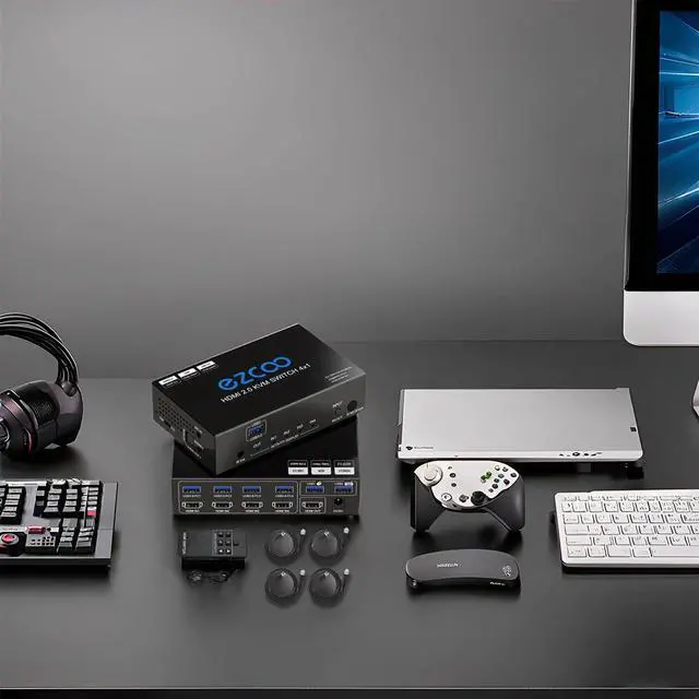 Alt view image 5 of 5 - USB 3.0 KVM Switch HDMI 4 Computer 1 Monitor 4K 60Hz SPDIF L/R Extractor- USB Switch for Keyboard Mouse Printer Mac Windows 4 Port HDMI Switch 4x1 1080p 120Hz 144Hz HDCP Pass, IR Remote Ext. Mic