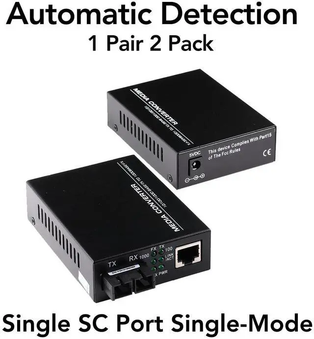 Alt view image 2 of 5 - A Pair 2 Pack SC Single Mode Gigabit Ethernet Media Converter 10/100/1000Mbps Bi-Directional Single SC Fiber Ethernet Transceiver up to 20km RJ-45 Port 10/1000Base-TX to 1000Base-FX 1310-nm
