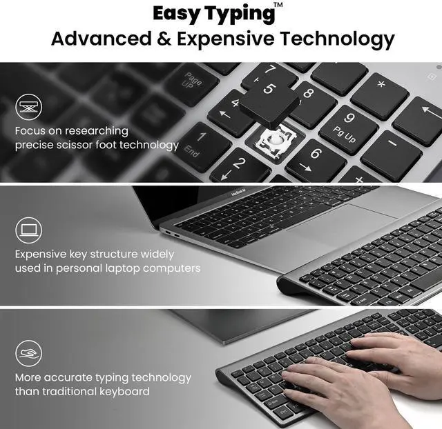 Alt view image 2 of 5 - cimetech EasyTyping KF10 Wireless Keyboard and Mouse Combo, [Silent Scissor Switch Keys][Labor-Saving Keys]Ultra Slim Wireless Computer Keyboard and Mouse, Easy Setup for PC/Laptop/Mac/Windows - Grey